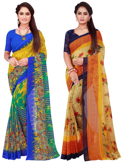 pack of 2 printed sarees with blouse - 18501471 - Very Small Image - 1