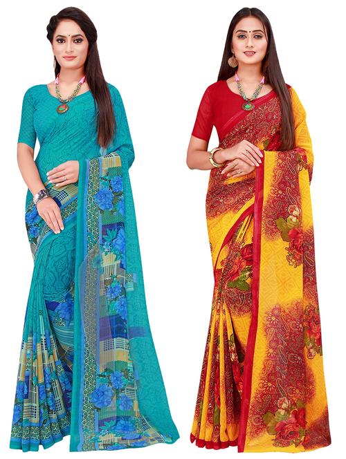 pack of 2 printed sarees with blouse - 18501509 - Very Small Image - 1