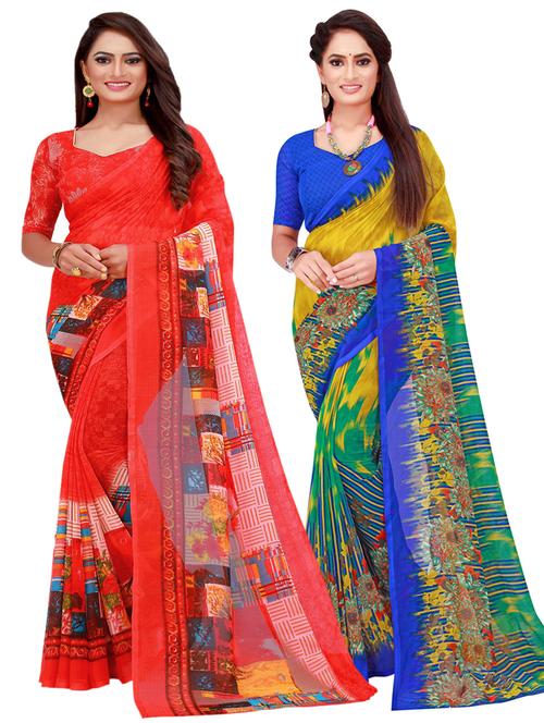 pack of 2 printed sarees with blouse - 18501546 - Very Small Image - 1