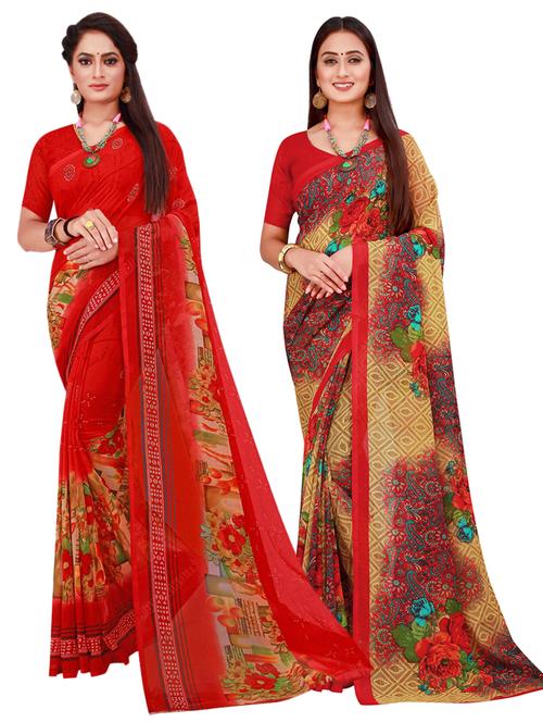 pack of 2 printed sarees with blouse - 18501572 - Very Small Image - 1