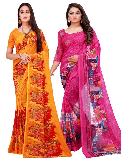 pack of 2 printed sarees with blouse - 18501607 - Very Small Image - 1