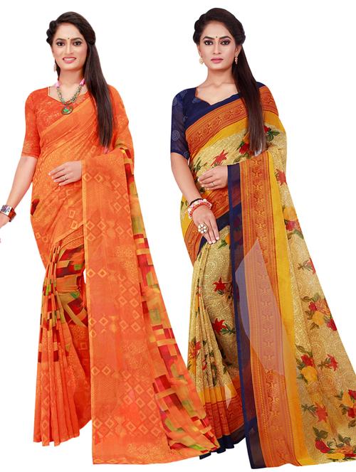 pack of 2 printed sarees with blouse - 18501613 - Very Small Image - 1