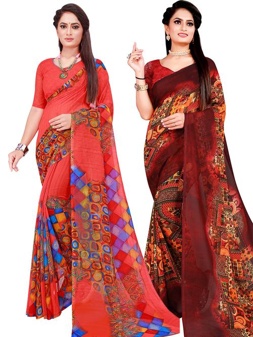 pack of 2 printed sarees - 18501703 - Very Small Image - 1