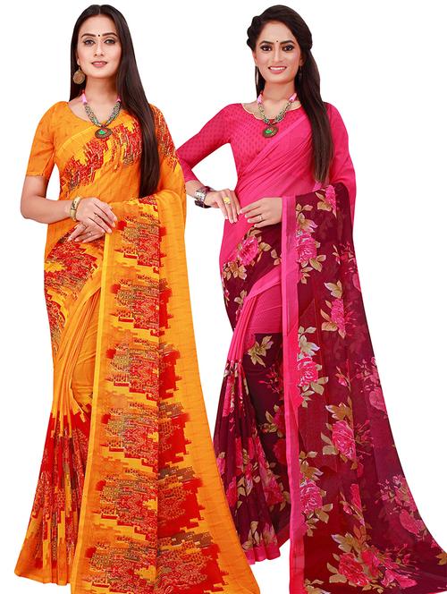 pack of 2 printed sarees with blouse - 18501709 - Very Small Image - 1