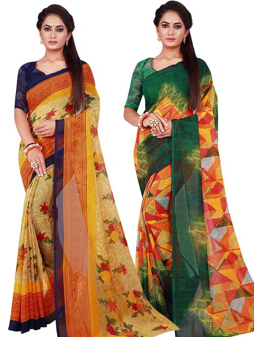 pack of 2 printed sarees with blouse - 18501716 - Very Small Image - 1