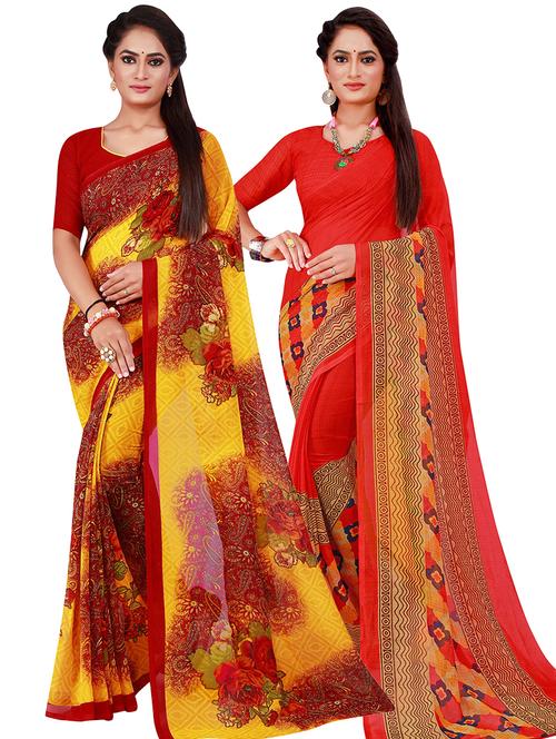 pack of 2 printed sarees with blouse - 18501755 - Very Small Image - 1
