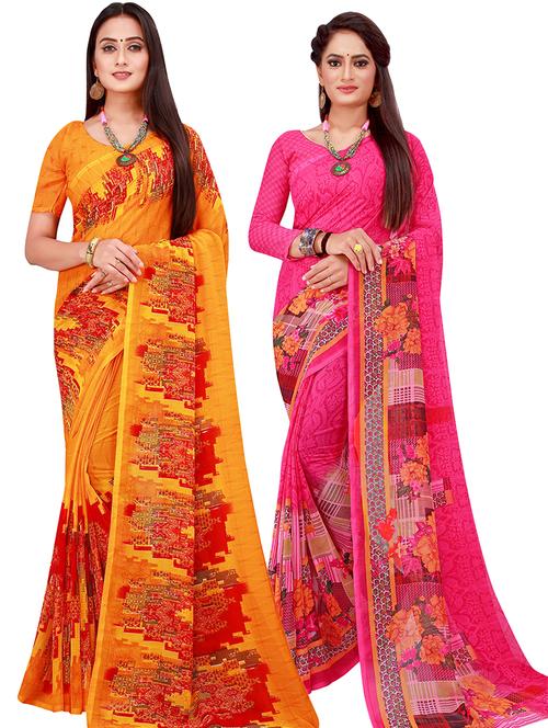 pack of 2 printed sarees with blouse - 18501816 - Very Small Image - 1