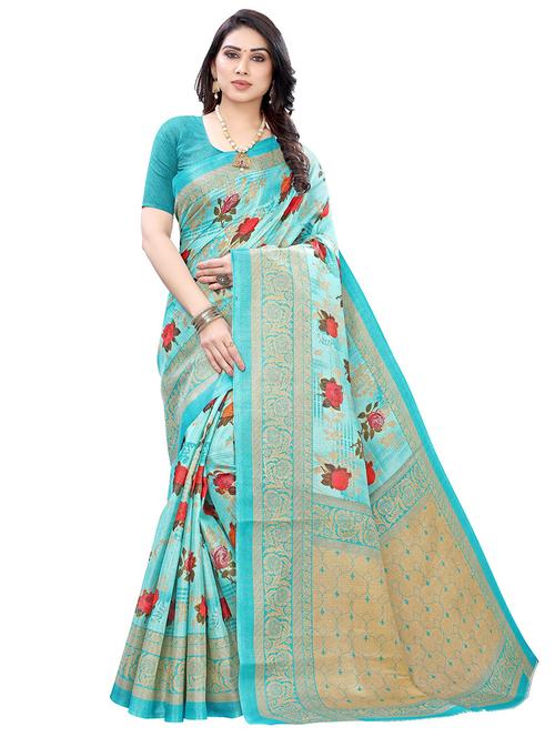 floral printed saree with blouse - 18501918 - Very Small Image - 1