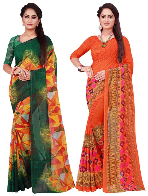 pack of 2 printed sarees with blouse - 18501991 - Very Small Image - 1