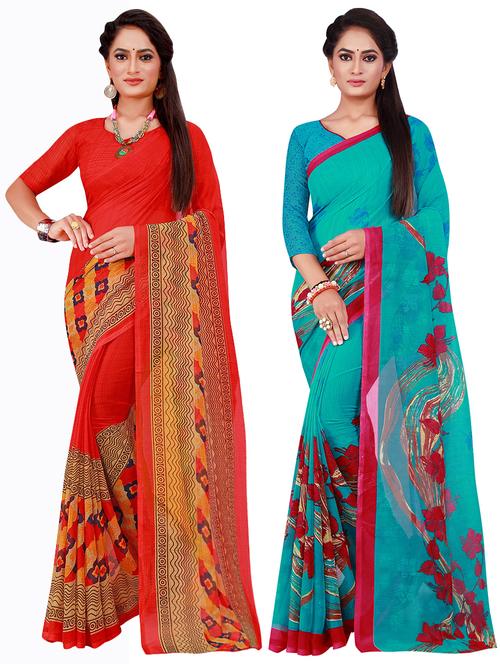pack of 2 printed sarees with blouse - 18502009 - Very Small Image - 1