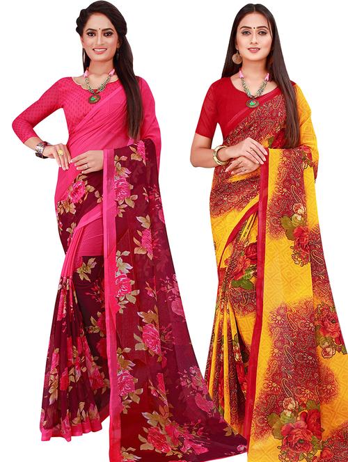pack of 2 printed saree with blouse - 18502097 - Very Small Image - 1