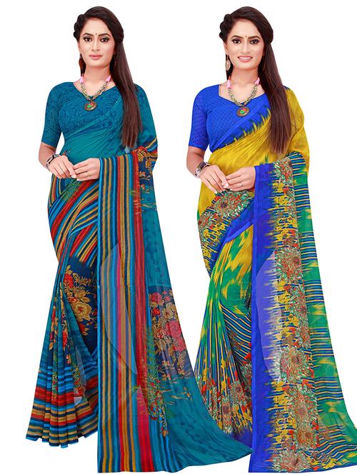 pack of 2 printed sarees with blouse - 18502170 - Very Small Image - 1