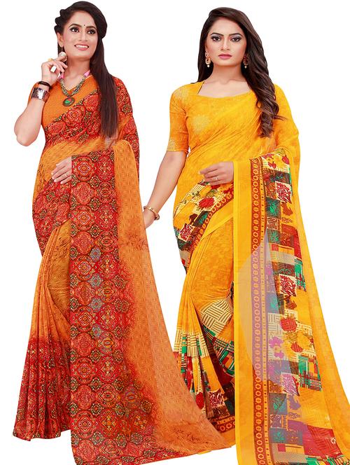 pack of 2 printed sarees - 18502192 - Very Small Image - 1