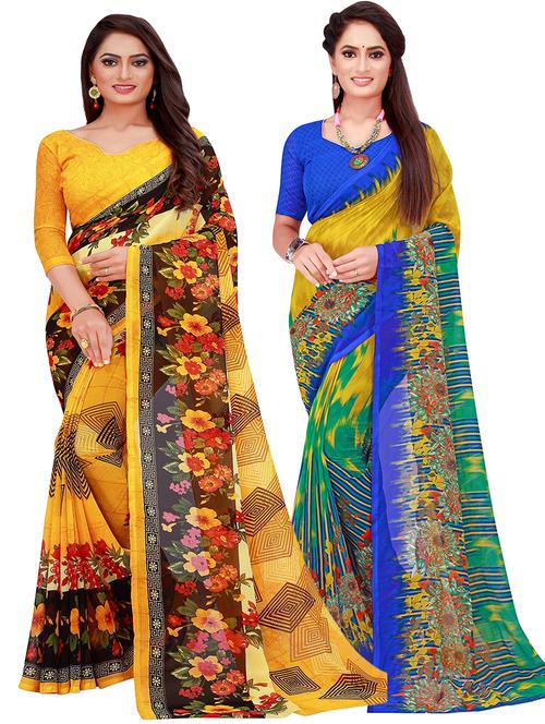 pack of 2 printed sarees with blouse - 18502202 - Very Small Image - 1