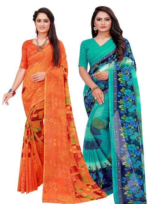 pack of 2 printed sarees - 18502344 - Very Small Image - 1