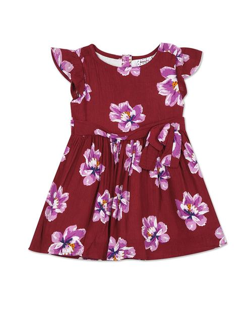 girls maroon printed frock - 18502770 - Very Small Image - 1