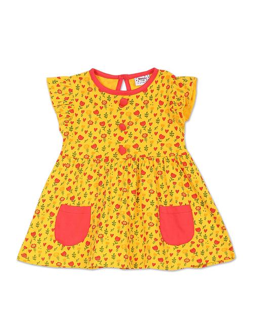 girls yellow printed frock - 18502793 - Very Small Image - 1