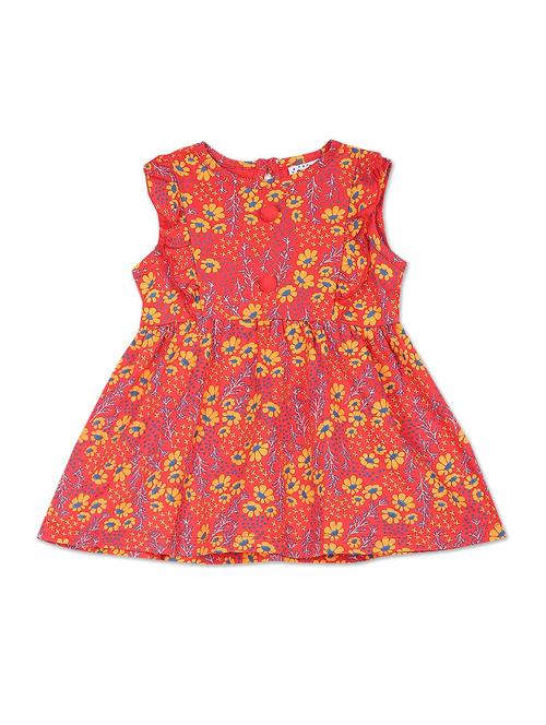 girls red printed frock - 18502794 - Very Small Image - 1
