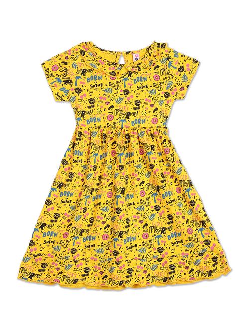 girls yellow printed frock - 18502813 - Very Small Image - 1