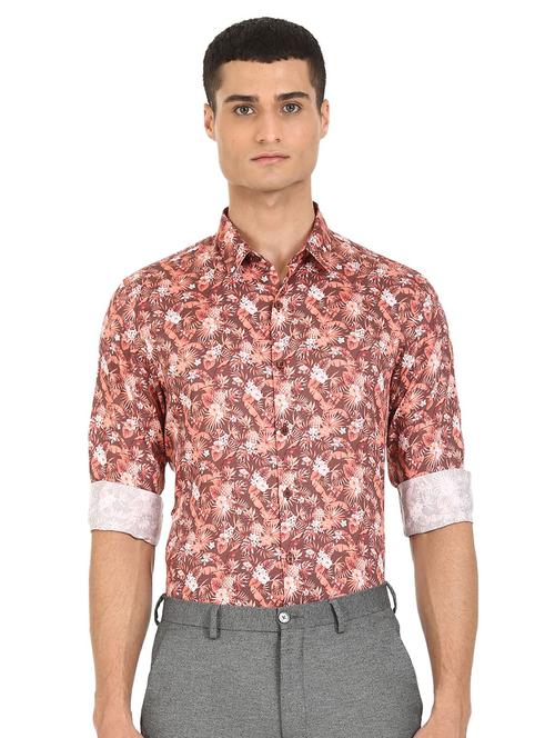 brown tropical print casual shirt - 18502843 - Very Small Image - 1
