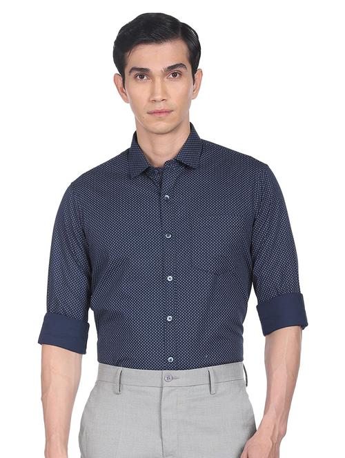 navy blue printed casual shirt - 18502997 - Very Small Image - 1