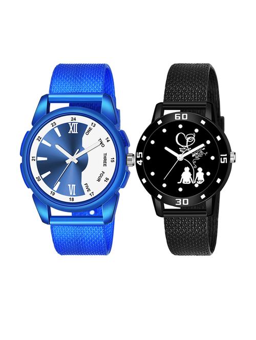 men watch 1224 blue half half unique case with women watch 3038 sitting couple in black dial numeric case - 18503481 - Very Small Image - 1