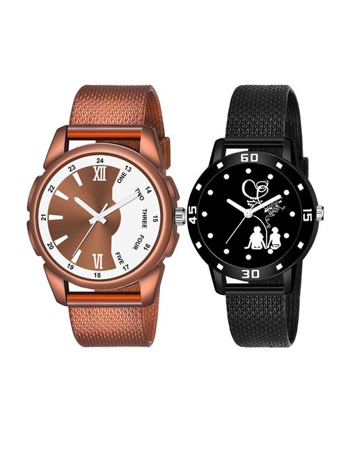 men watch 1225 brown half half unique case with women watch 3038 sitting couple in black dial numeric case - 18503483 - Very Small Image - 1