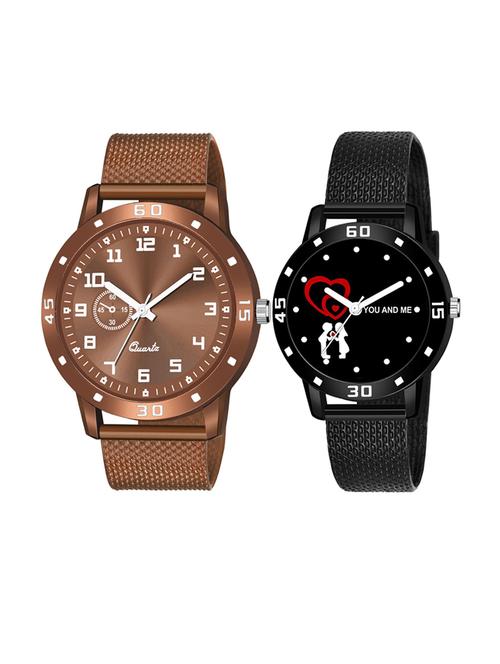 men watch 572 famous brown dial numeric case with women watch 3036 white you and me couple in black dial numeric case - 18503495 - Very Small Image - 1
