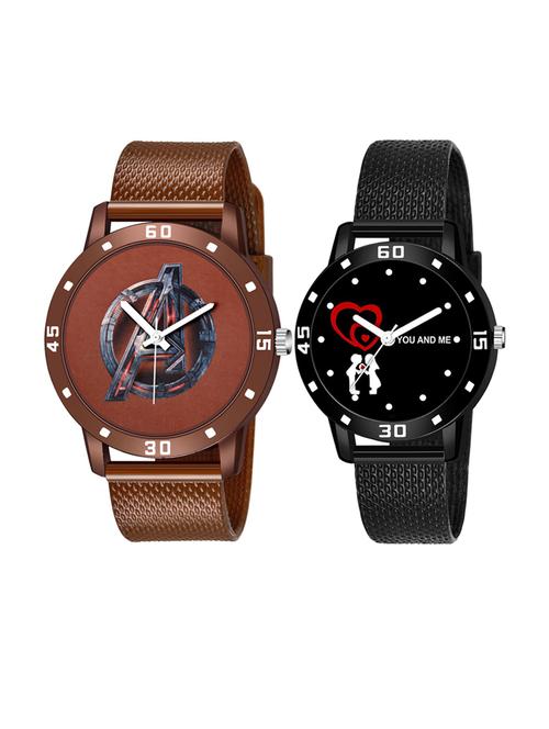 men watch 575 brown avenger numeric case with women watch 3036 white you and me couple in black dial numeric case - 18503504 - Very Small Image - 1