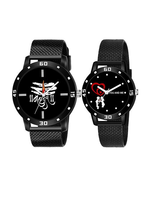 men watch 586 tilak mahadev in black dial numeric case with women watch 3036 white you and me couple in black dial numeric case - 18503525 - Very Small Image - 1