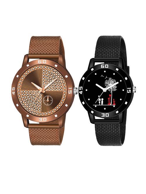 men watch 527 golden zari brown dial with numeric case with women watch 3034 two kinds and white tree in black dial numeric case - 18503526 - Very Small Image - 1