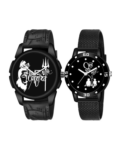 men watch 1250 har har mahadev in black dial unique case with women watch 3038 sitting couple in black dial numeric case - 18503548 - Very Small Image - 1