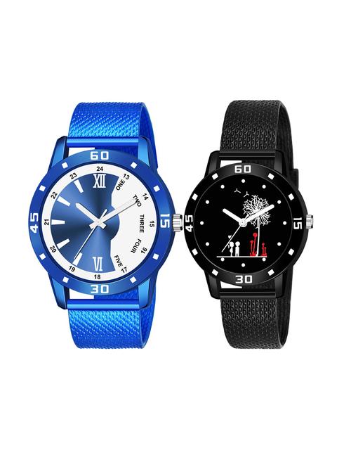 men watch 543 blue half half numeric case with women watch 3034 two kinds and white tree in black dial numeric case - 18503553 - Very Small Image - 1
