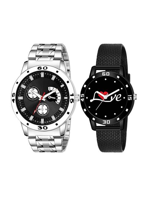 men watch 54 aviyo black dial steel with women watch 3037 white love printed black dial numeric case - 18503616 - Very Small Image - 1