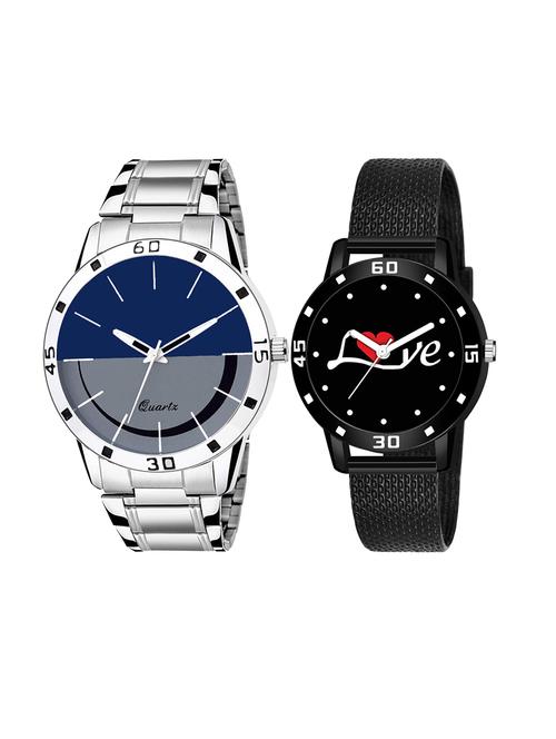 men watch 60 blue half half steel with women watch 3037 white love printed black dial numeric case - 18503623 - Very Small Image - 1