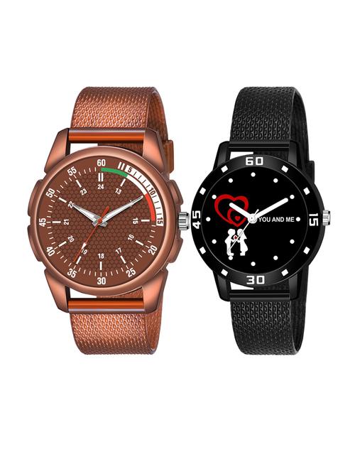 men watch 1246 tricolour brown dial unique case with women watch 3036 white you and me couple in black dial numeric case - 18503626 - Very Small Image - 1