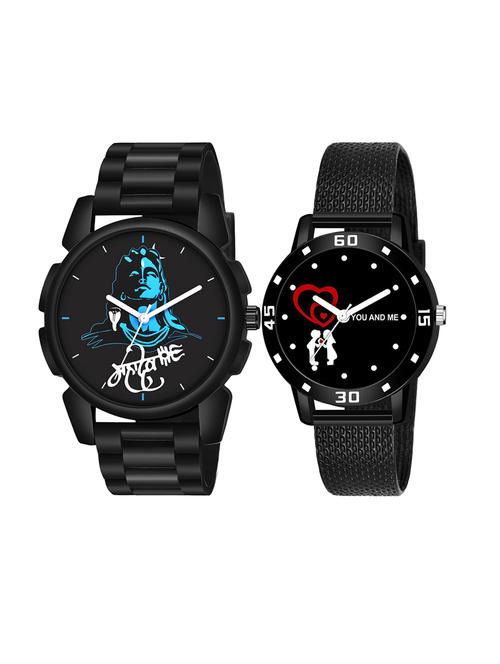 men watch 1247 blue mahadev in black dial unique case with women watch 3036 white you and me couple in black dial numeric case - 18503629 - Very Small Image - 1