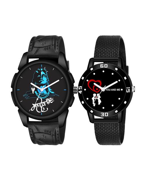 men watch 1248 blue mahadev in black dial unique case with women watch 3036 white you and me couple in black dial numeric case - 18503632 - Very Small Image - 1