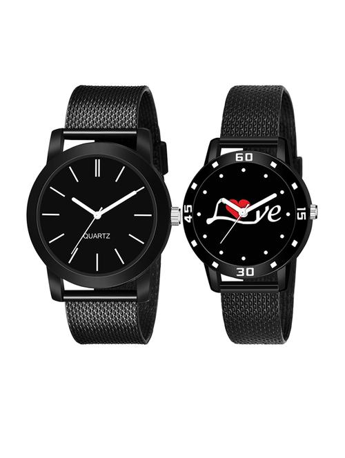 men watch 184 unique white line black matt case with women watch 3037 white love printed black dial numeric case - 18503637 - Very Small Image - 1