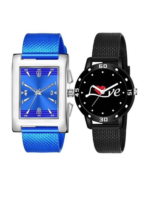 men watch 518 silver ad blue dial with women watch 3037 white love printed black dial numeric case - 18503687 - Very Small Image - 1