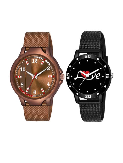 men watch 521 two stand line brown dial three kan case with women watch 3037 white love printed black dial numeric case - 18503695 - Very Small Image - 1