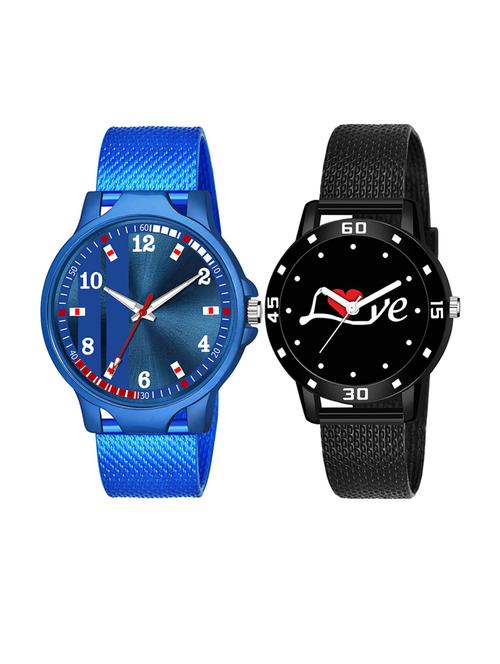 men watch 522 two stand line blue dial three kan case with women watch 3037 white love printed black dial numeric case - 18503698 - Very Small Image - 1