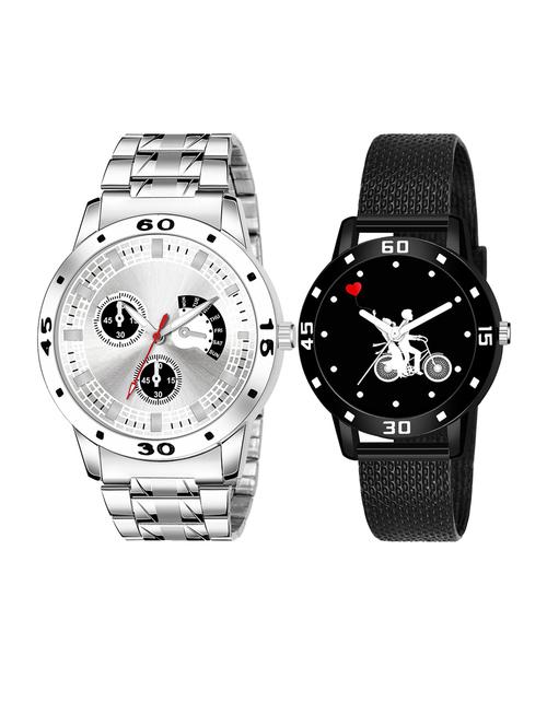 men watch 55 aviyo blue dial steel with women watch 3035 white couple with bike in black dial numeric case - 18503708 - Very Small Image - 1
