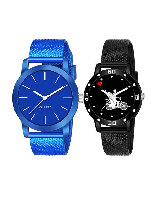 men watch 190 unique white line blue matt case with women watch 3035 white couple with bike in black dial numeric case - 18503737 - Very Small Image - 1