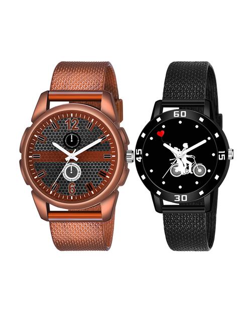 men watch 1231 black design and mini round in brown unique case with women watch 3035 white couple with bike in black dial - 18503754 - Very Small Image - 1
