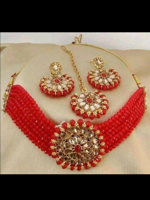 women necklace earring mangtika set - 18507172 - Very Small Image - 1