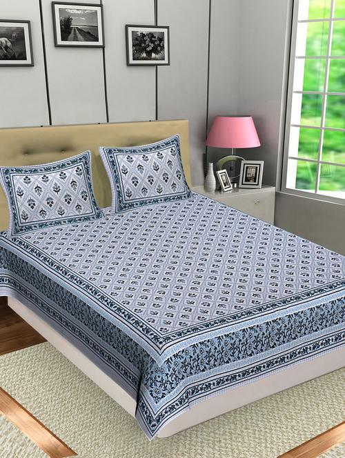 texstylers 100% cotton jaipuri traditional queen size bedsheet with 2 pillow covers - 18507210 - Very Small Image - 1