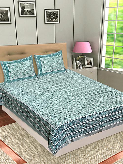 texstylers 100% cotton jaipuri traditional queen size bedsheet with 2 pillow covers - 18507216 - Very Small Image - 1