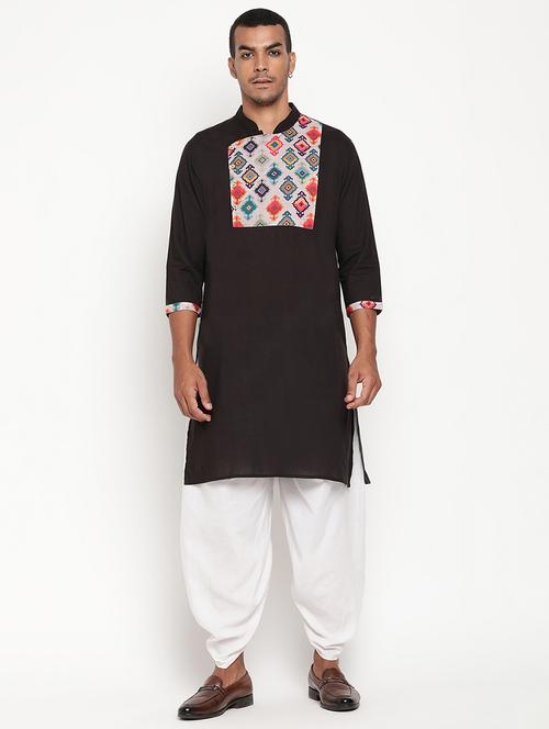 black ethnic motif medium kurta - 18507329 - Very Small Image - 1