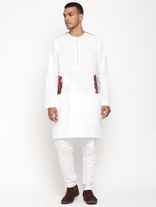 white patch work medium kurta - 18507364 - Very Small Image - 1